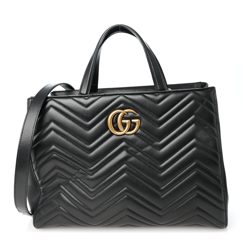 Calfskin Matelasse Medium GG Marmont Tote Black