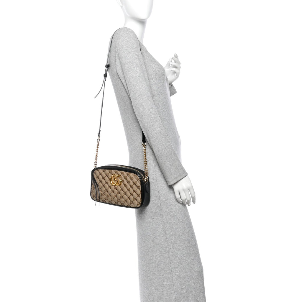 Monogram Matelasse Diagonal Small GG Marmont Chain Shoulder Bag Beige Black
