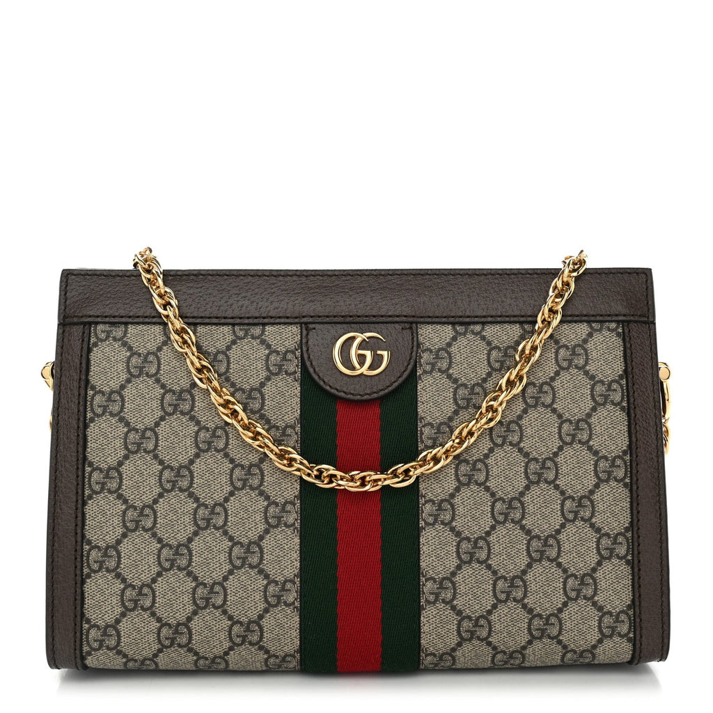 GG Supreme Monogram Web Small Ophidia Chain Shoulder Bag Brown