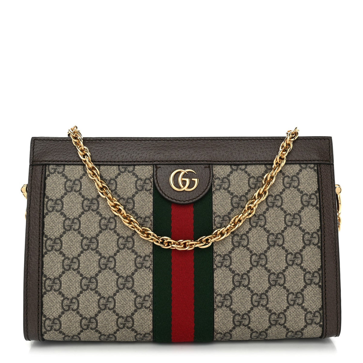 GG Supreme Monogram Web Small Ophidia Chain Shoulder Bag Brown