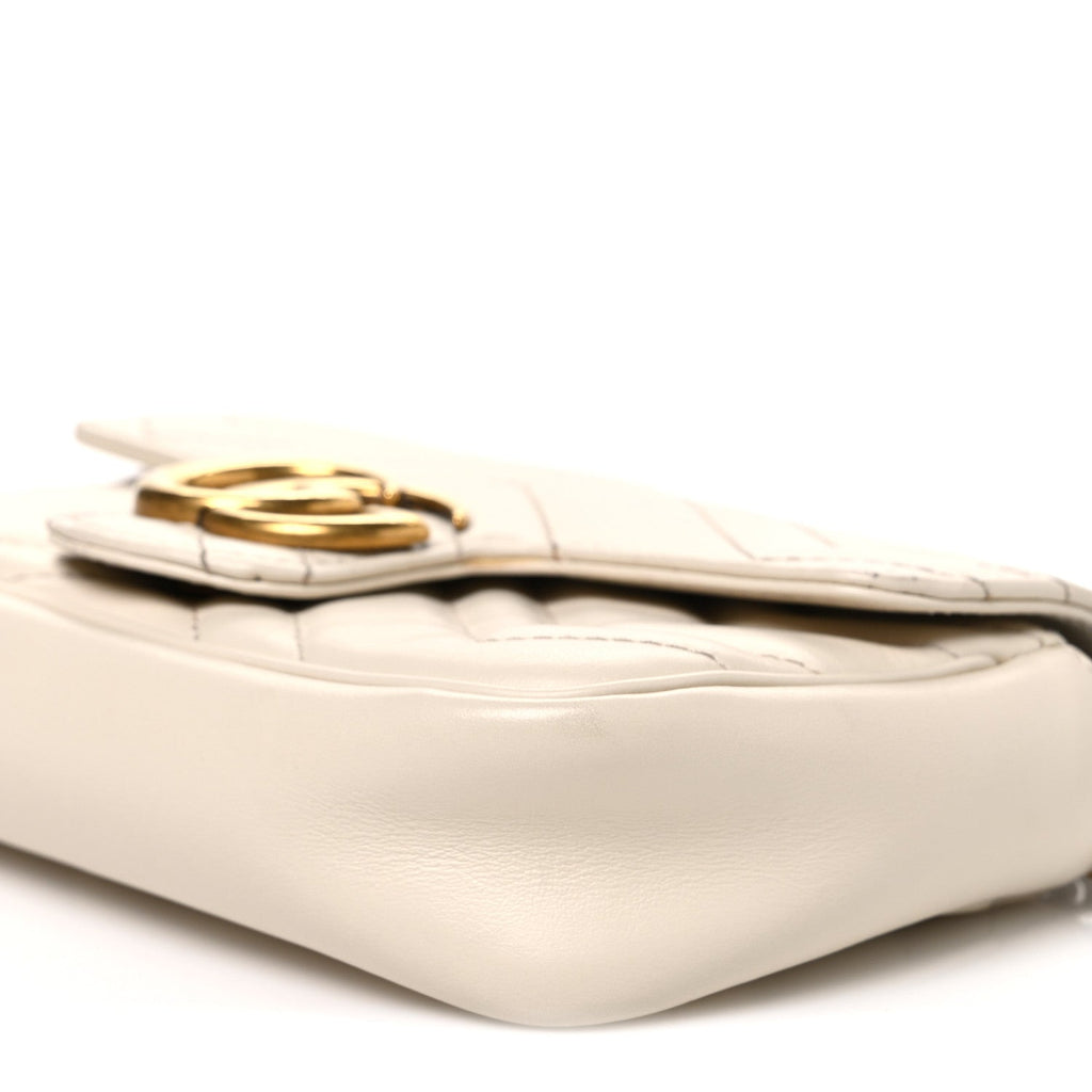 Calfskin Matelasse Super Mini GG Marmont Shoulder Bag White