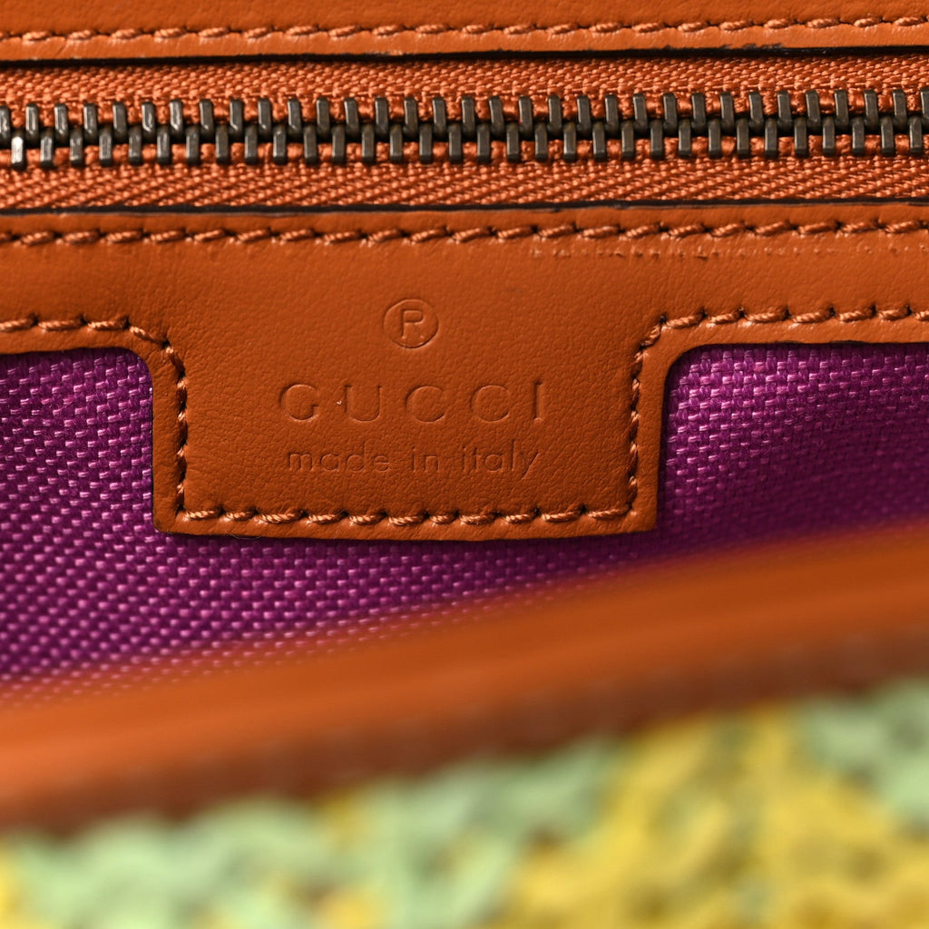 Calfskin Raffia Woven Small GG Marmont Shoulder Bag Multicolor