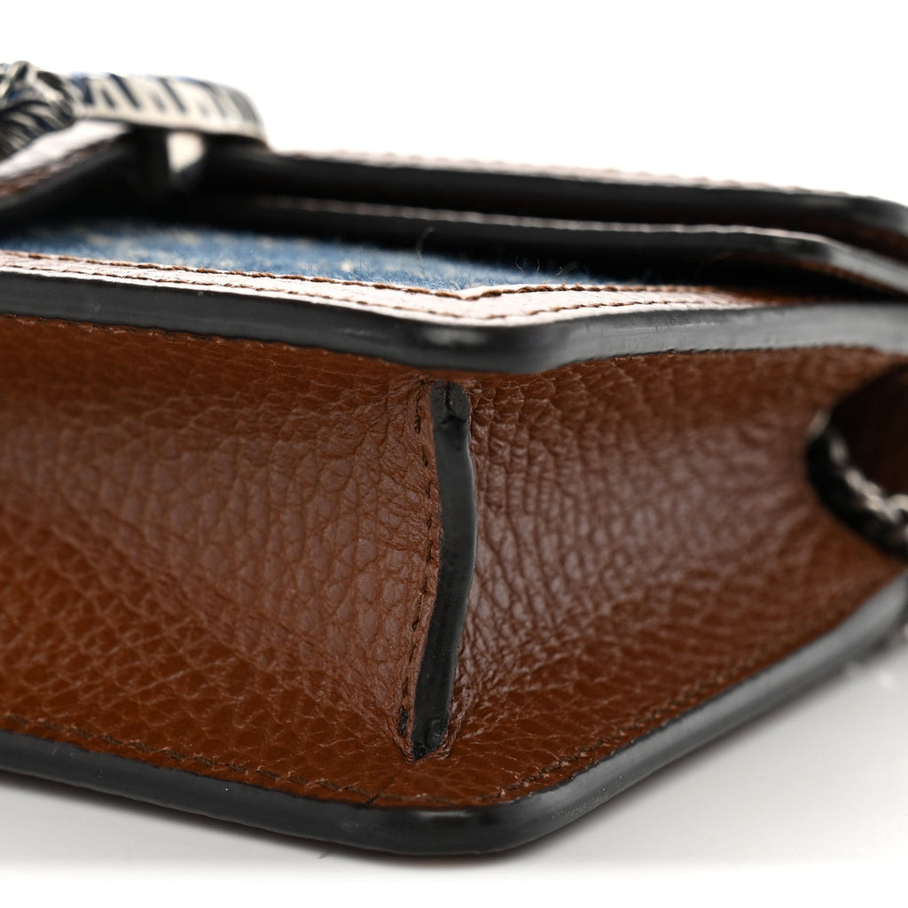 New Denim GG Monogram Dollar Calfskin Enamel Super Mini Dionysus Shoulder Bag Blue Tea Cuir Epilog Electric Blue