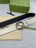 GUCCI Embellished coated-canvas and leather belt 'Cream'