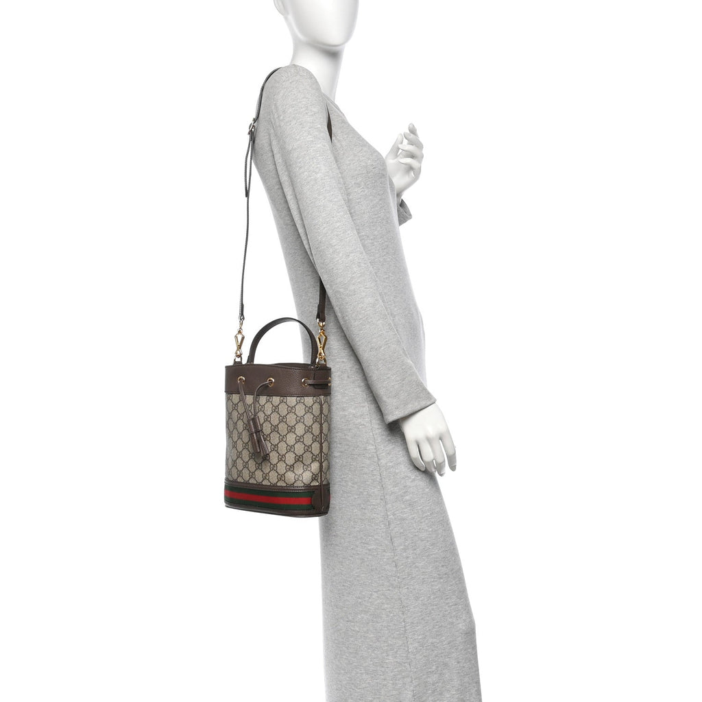 GG Supreme Monogram Web Small Ophidia Bucket Bag Brown