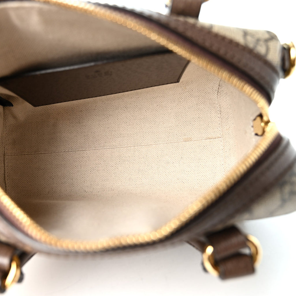 GG Supreme Monogram Textured Dollar Calfskin Web Mini Ophidia Top Handle Bag Beige Ebony New Acero