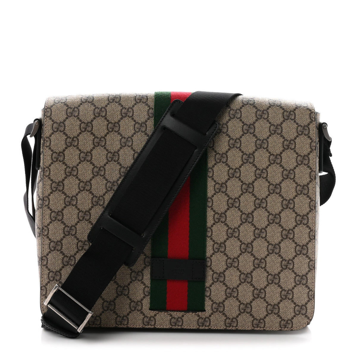 GG Supreme Monogram Web Flap Messenger Bag Black