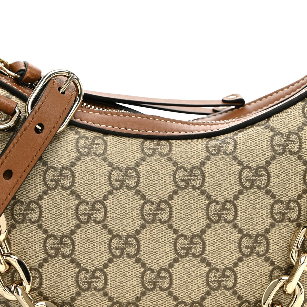GG Supreme Monogram Textured Calfskin Small Emblem Shoulder Bag Beige Dark Brown