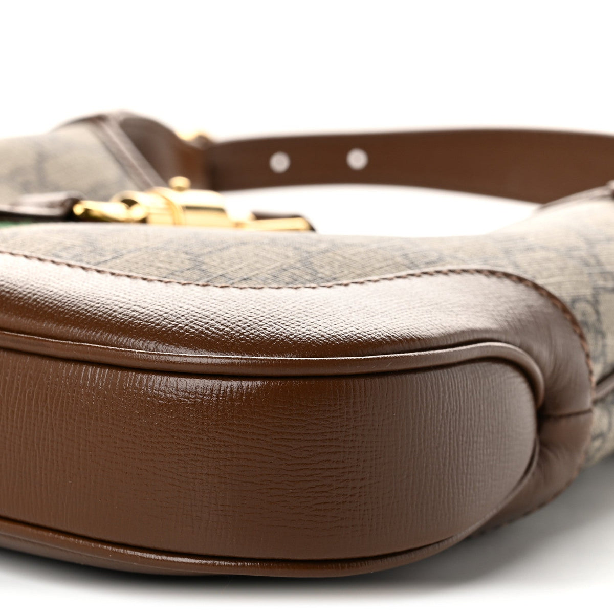 GG Supreme Monogram Azalea Calfskin Web Small Jackie 1961 Hobo Beige Ebony Brown Sugar