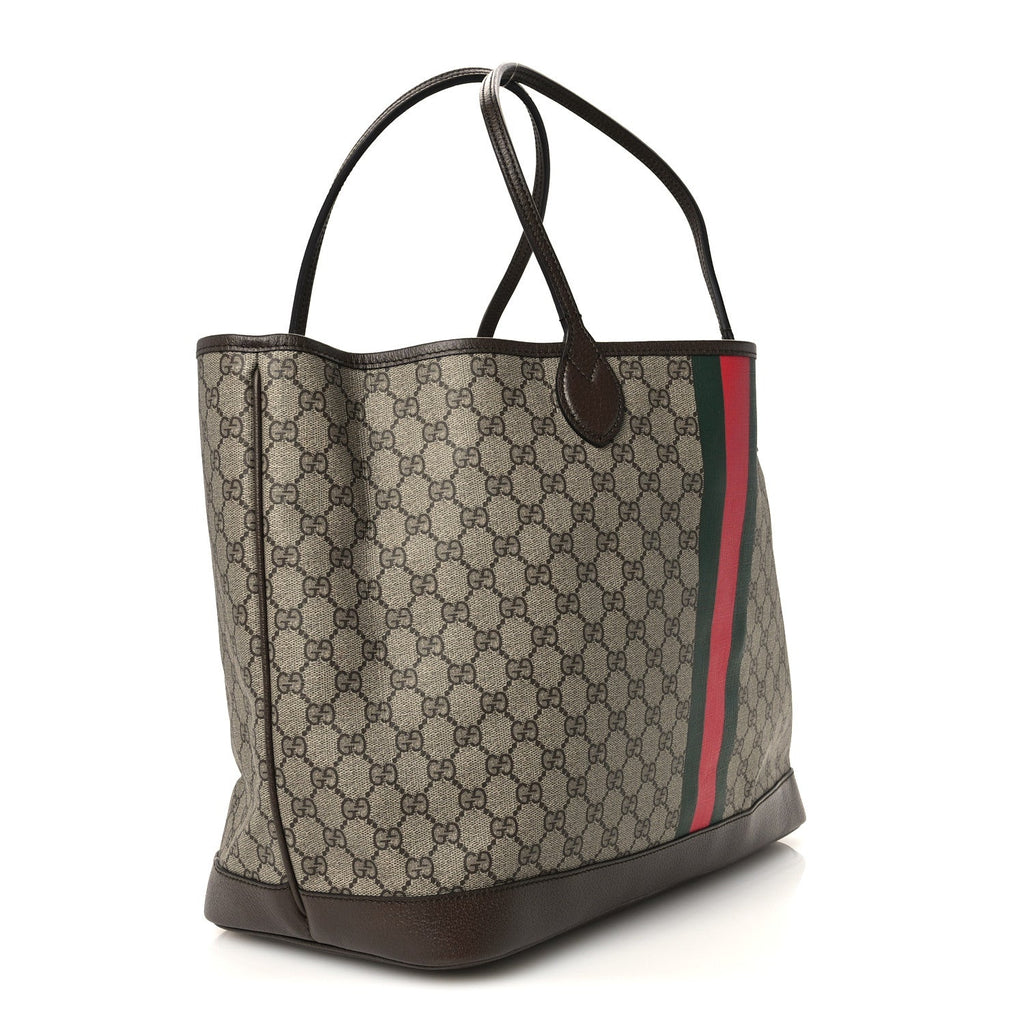 GG Supreme Monogram Textured Dollar Calfskin Web Large Ophidia Tote Beige Ebony New Acero