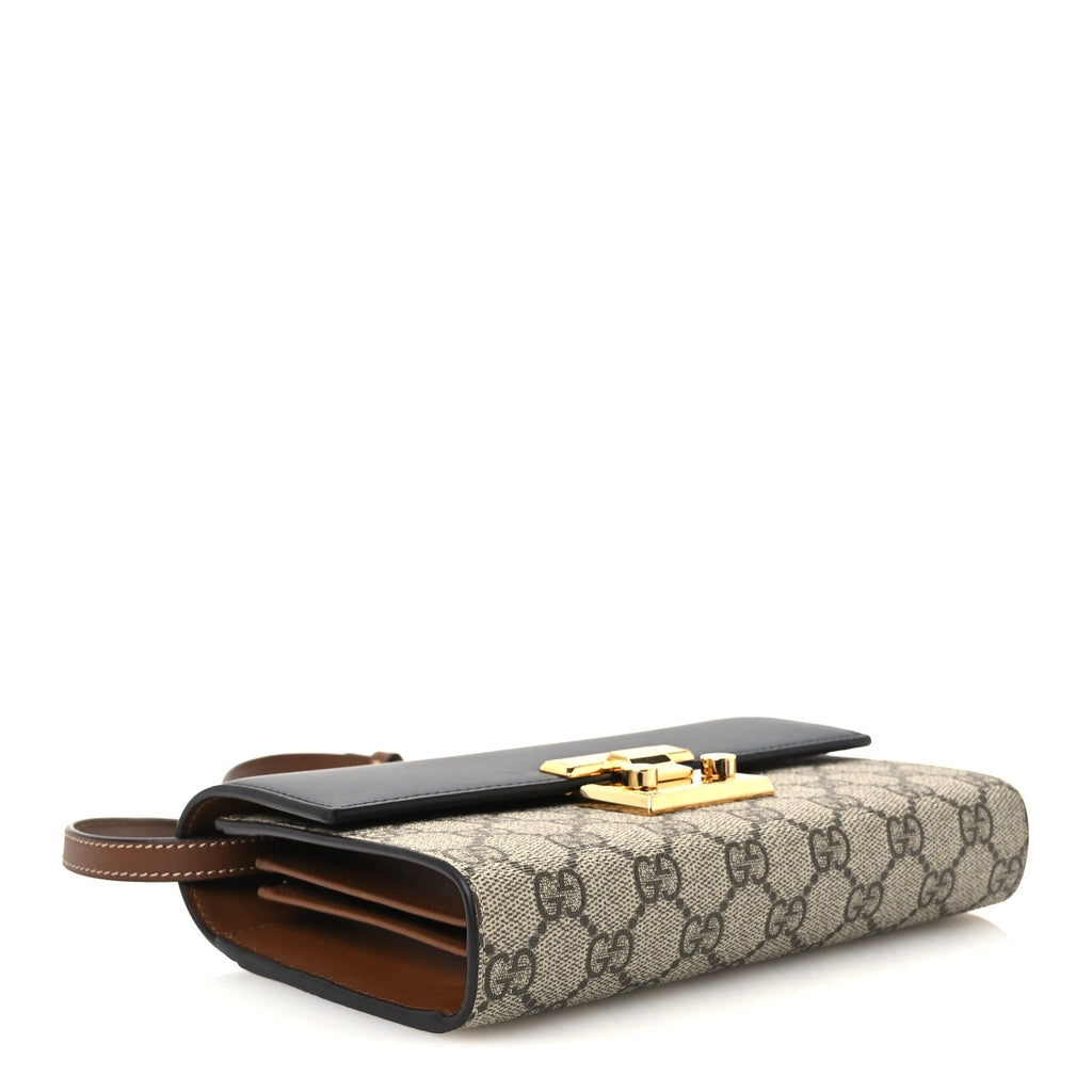 GG Supreme Monogram Calfskin Mini Padlock Shoulder Bag Beige Black Cuir