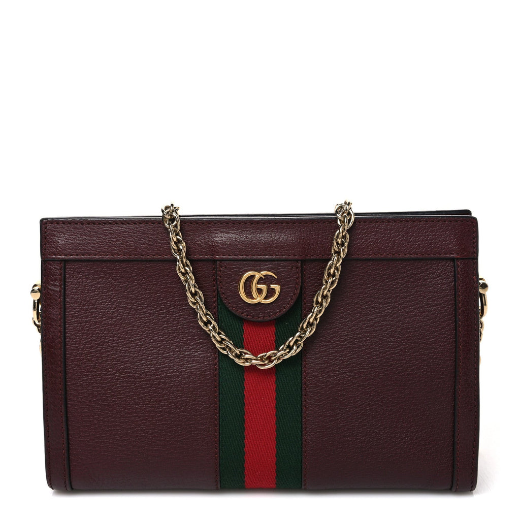 Calfskin GG Web Small Ophidia Chain Shoulder Bag Vintage Bordeaux