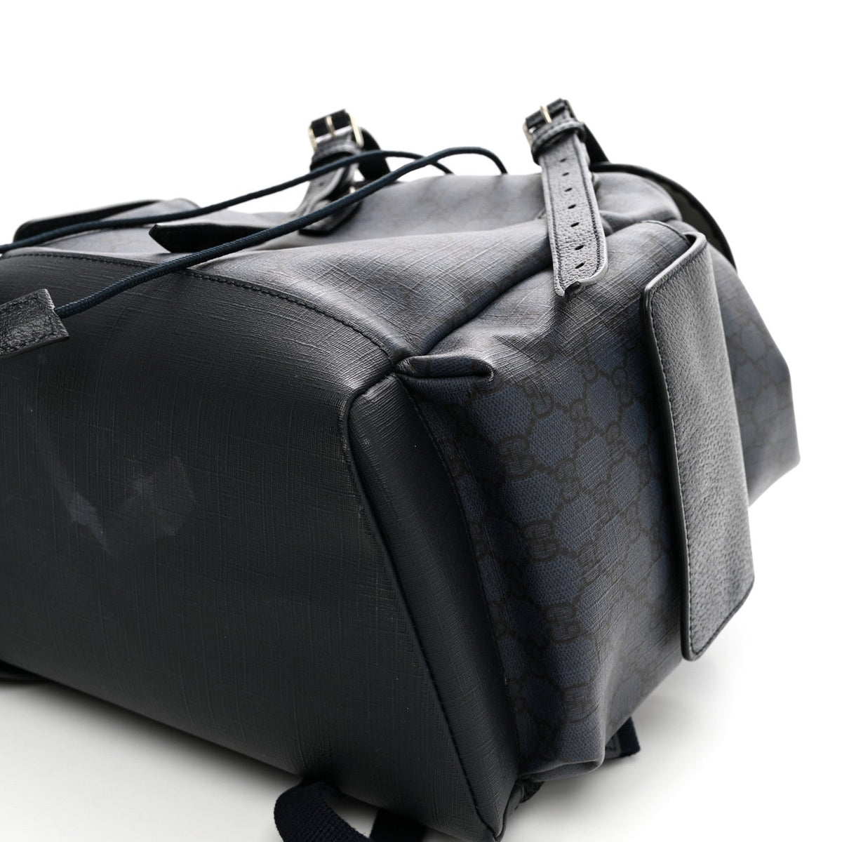 GG Supreme Monogram Textured Dollar Calfskin Medium Ophidia Double Buckle Backpack Blue Dark Blue Black