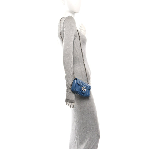 Calfskin Matelasse Aria Super Mini GG Marmont Shoulder Bag Clear Blue