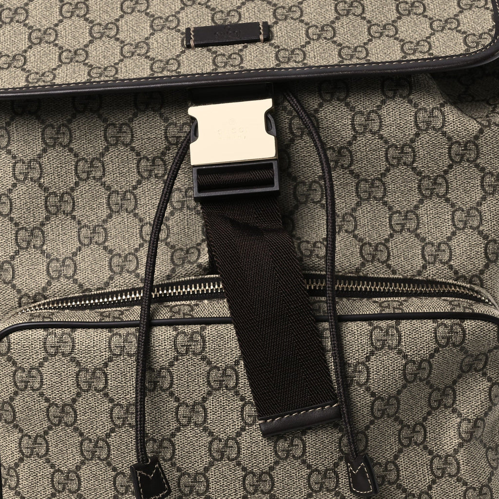 GG Supreme Monogram Medium Single Buckle Rucksack Backpack Beige Ebony Brown