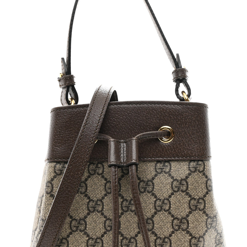 GG Supreme Monogram Web Small Ophidia Bucket Bag Brown