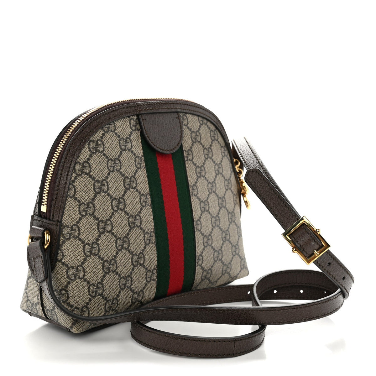 GG Supreme Monogram Textured Dollar Calfskin Web Small Ophidia Dome Shoulder Bag Beige Ebony New Acero
