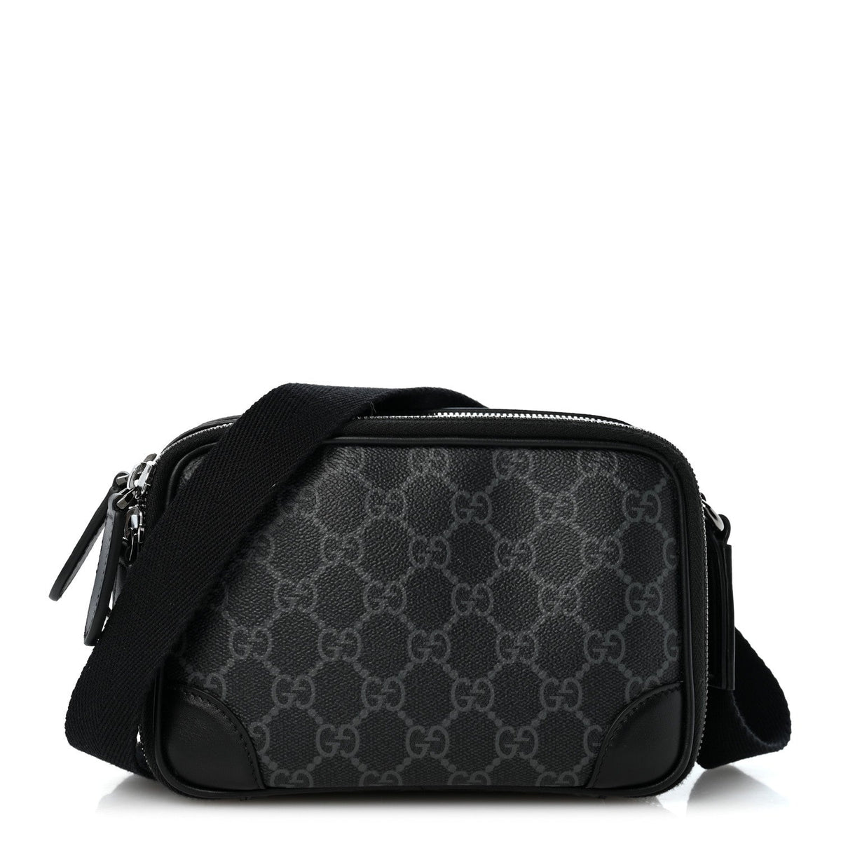 GG Supreme Monogram Textured Calfskin Emblem Mini Crossbody Black