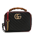 Vintage Effect Calfskin Matelasse Diagonal Small Torchon GG Marmont Bamboo Top Handle Shoulder Bag Black Romantic Cherry
