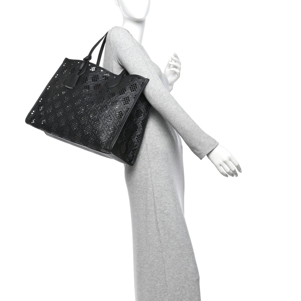 Calfskin GG Monogram Diamond Cut Medium Ophidia Tote Bag Black