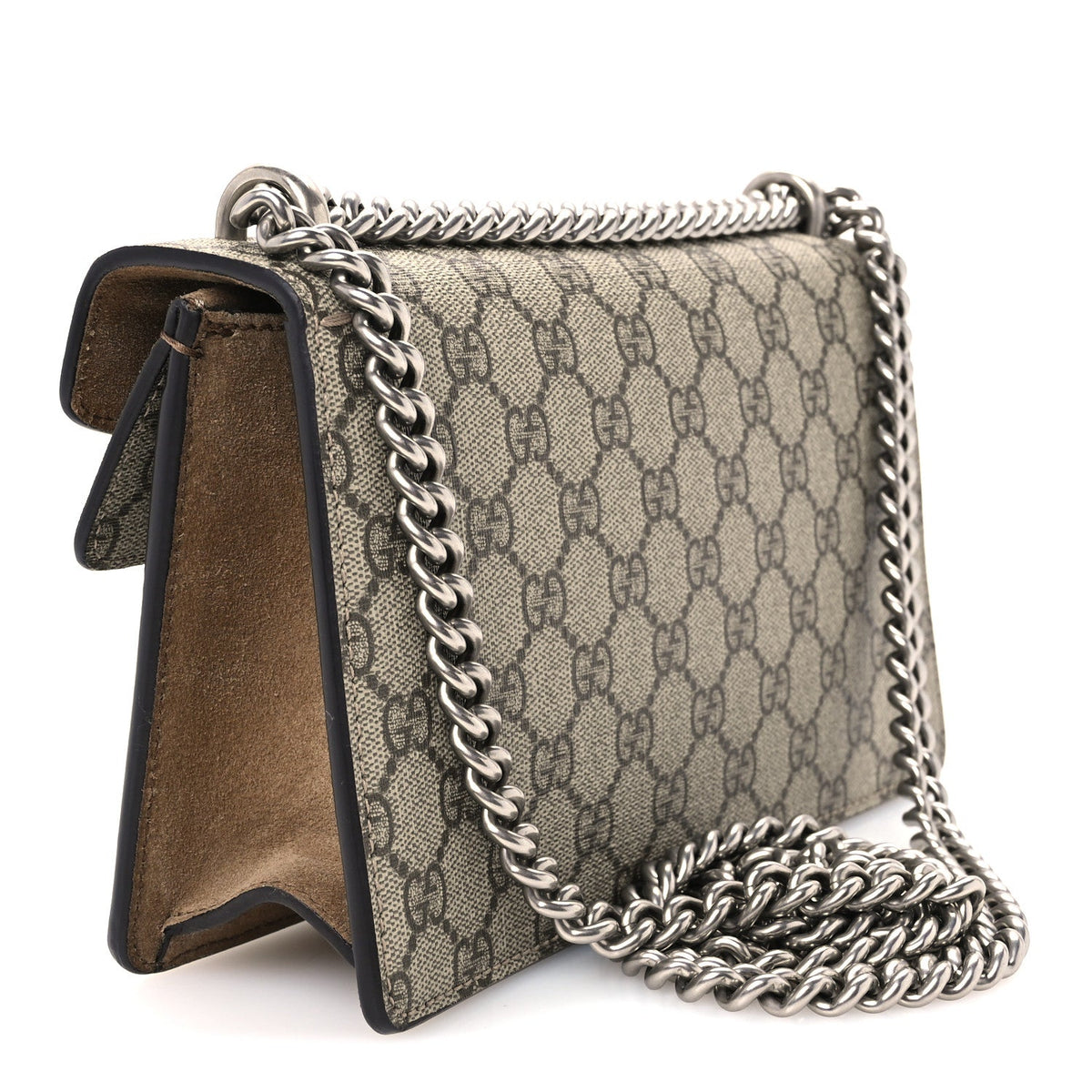 GG Supreme Monogram Suede Crystal Small Dionysus Shoulder Bag Beige Ebony Taupe