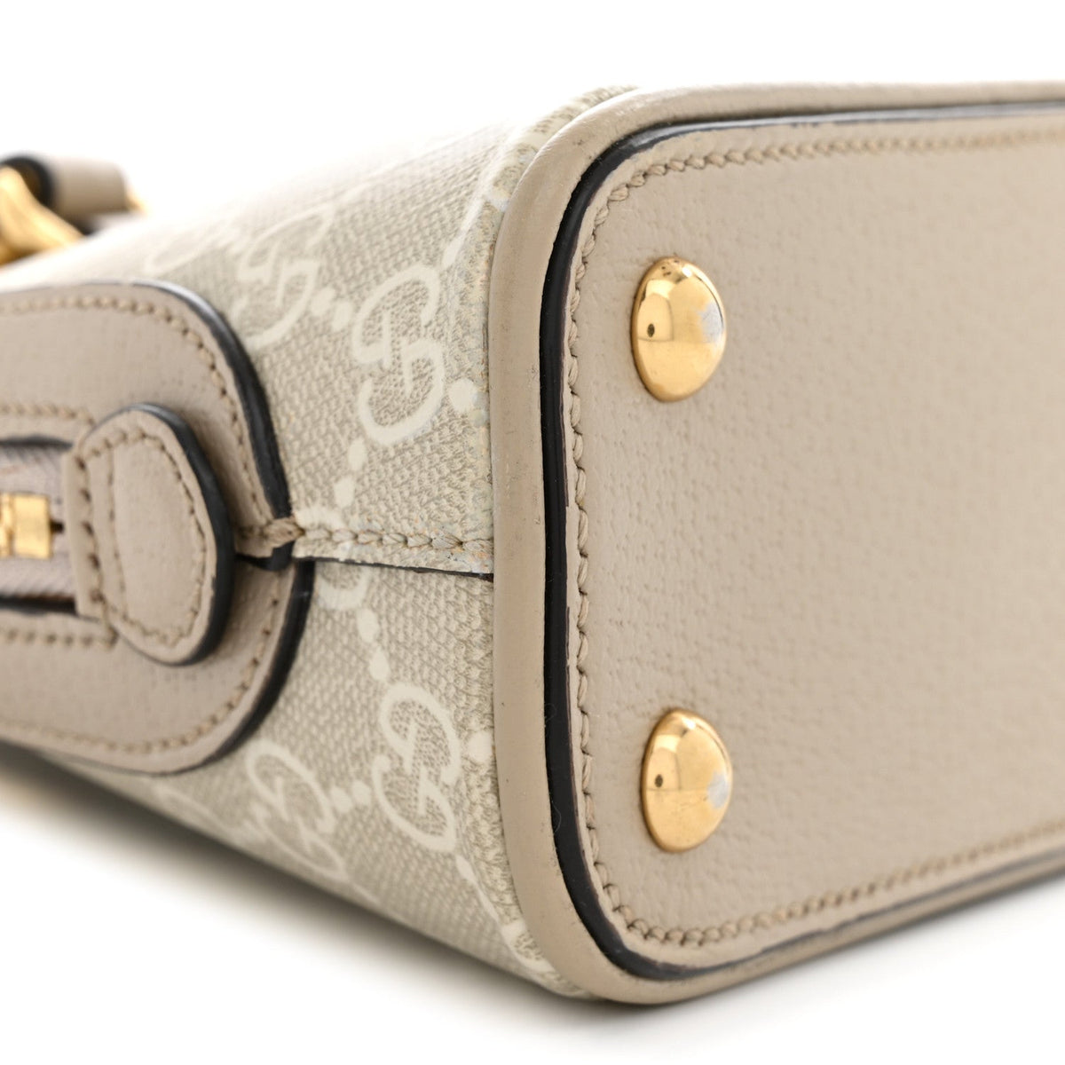 GG Supreme Monogram Textured Dollar Calfskin Web Medium Ophidia Top Handle Bowler Bag Beige Mystic White Oatmeal