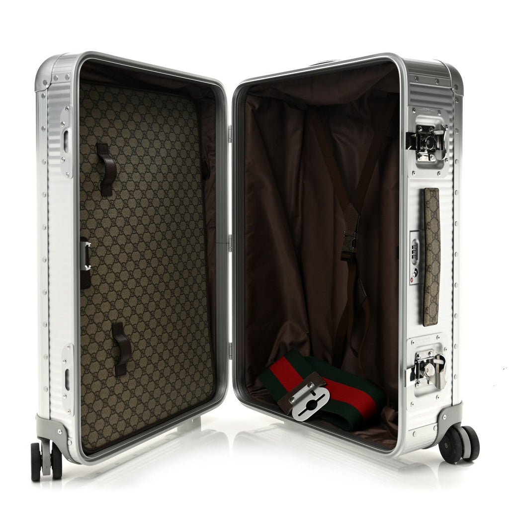 GG Supreme Monogram Aluminium Porter Medium Trolley Suitcase Silver