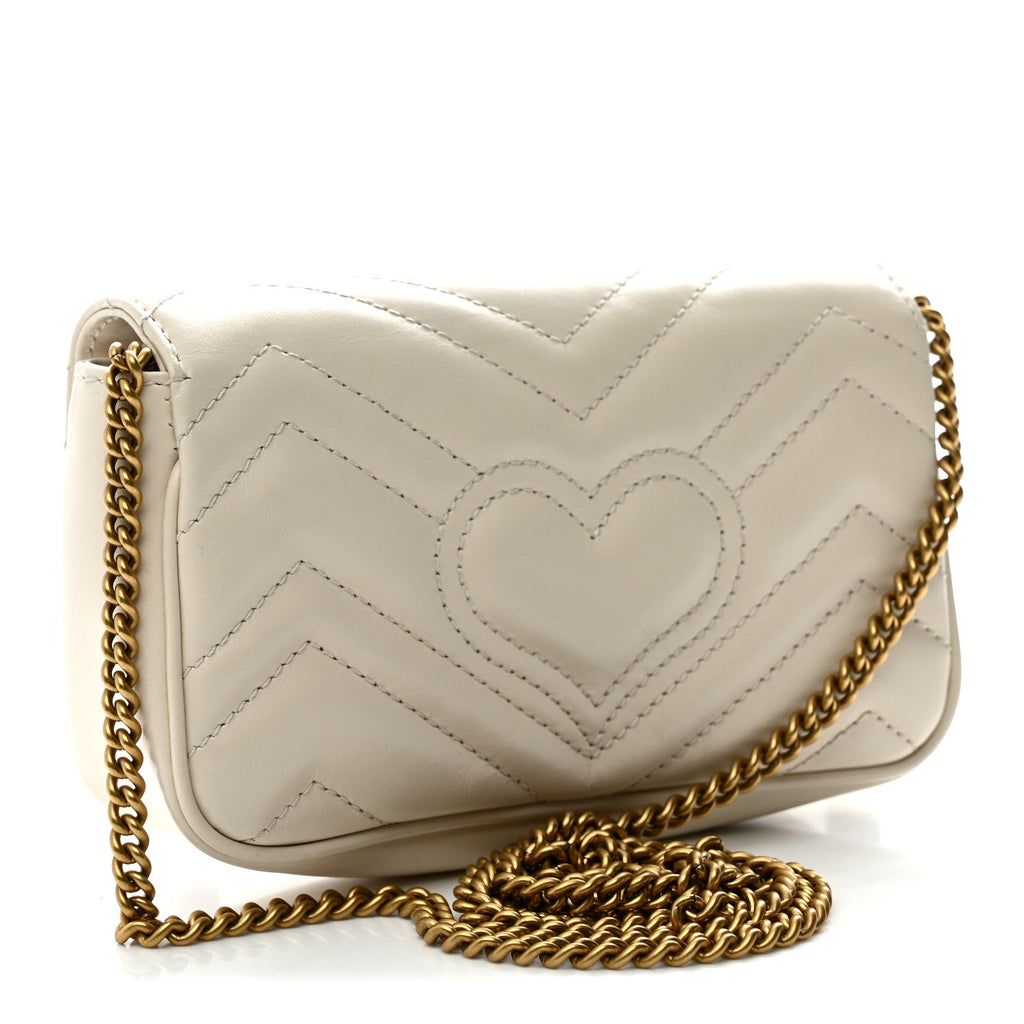 Calfskin Matelasse Super Mini GG Marmont Shoulder Bag White