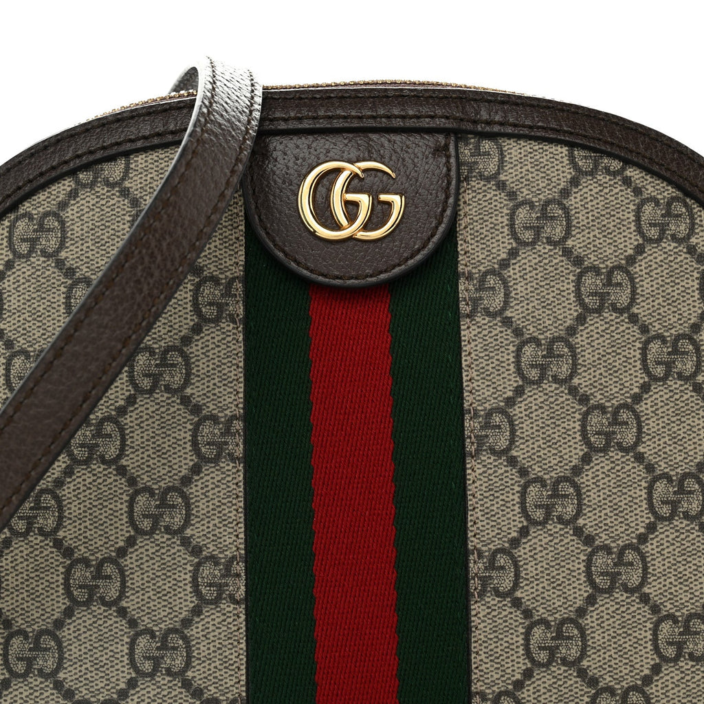 GG Supreme Monogram Textured Dollar Calfskin Web Small Ophidia Dome Shoulder Bag Beige Ebony New Acero