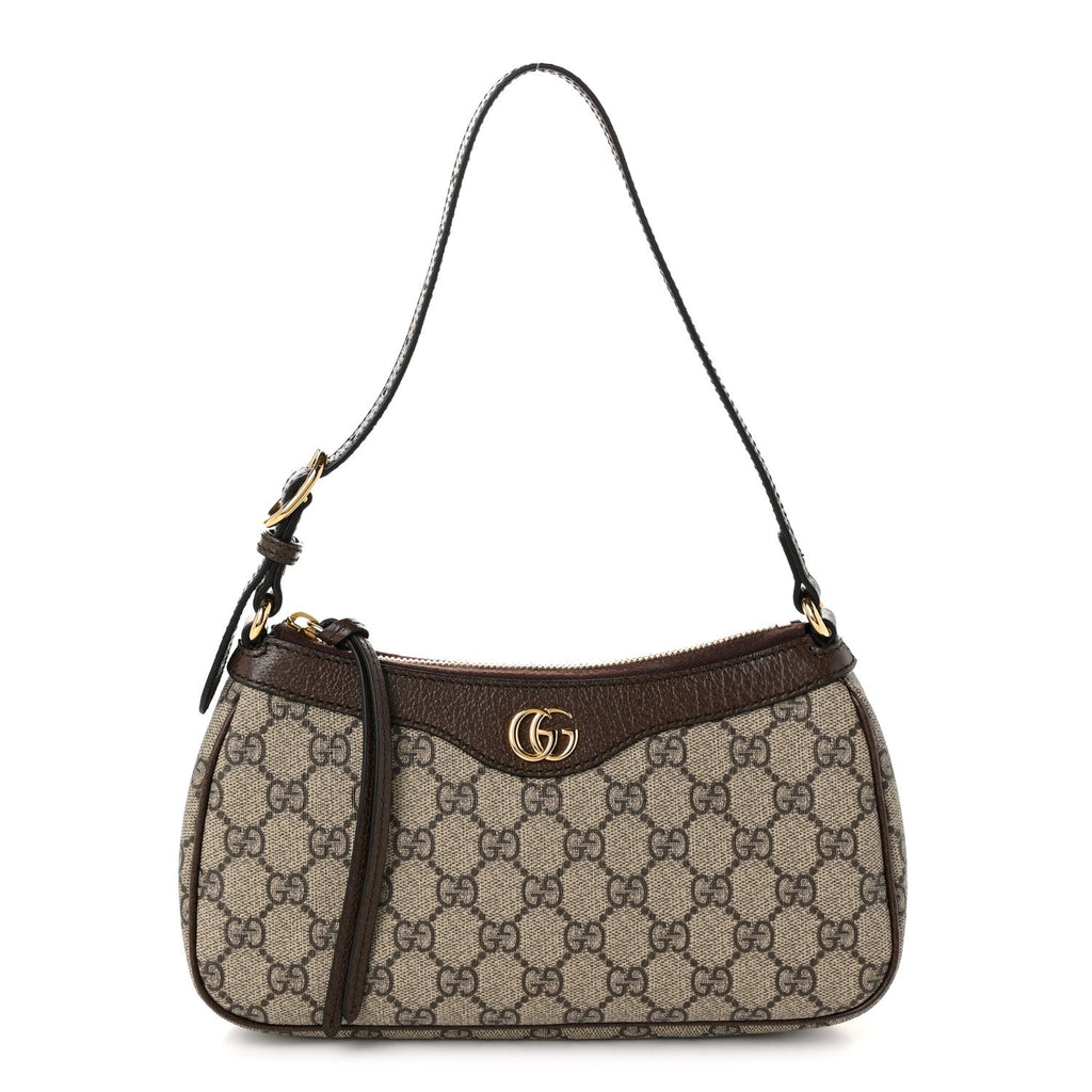 GG Supreme Monogram Textured Dollar Calfskin Small Ophidia Hobo Beige Ebony New Acero