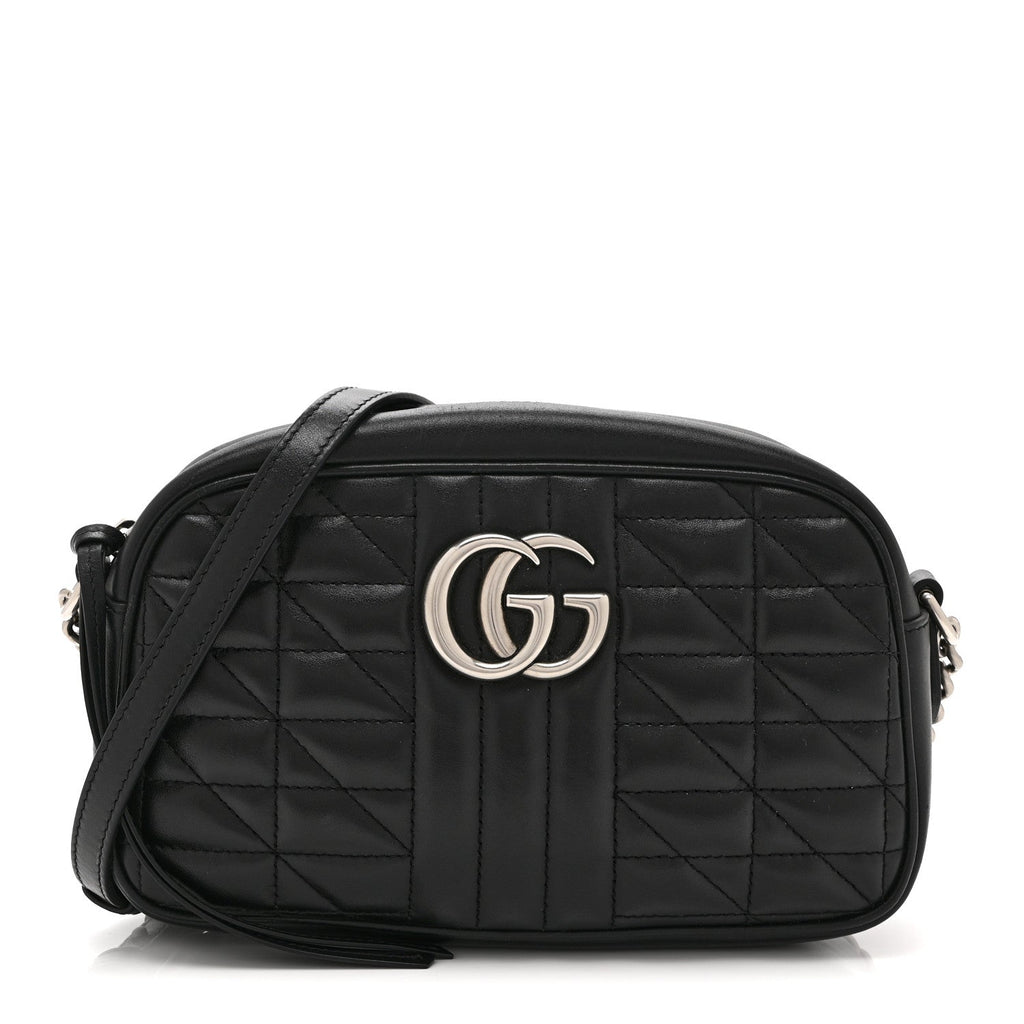 Calfskin Matelasse Aria Small GG Marmont Chain Shoulder Bag Black