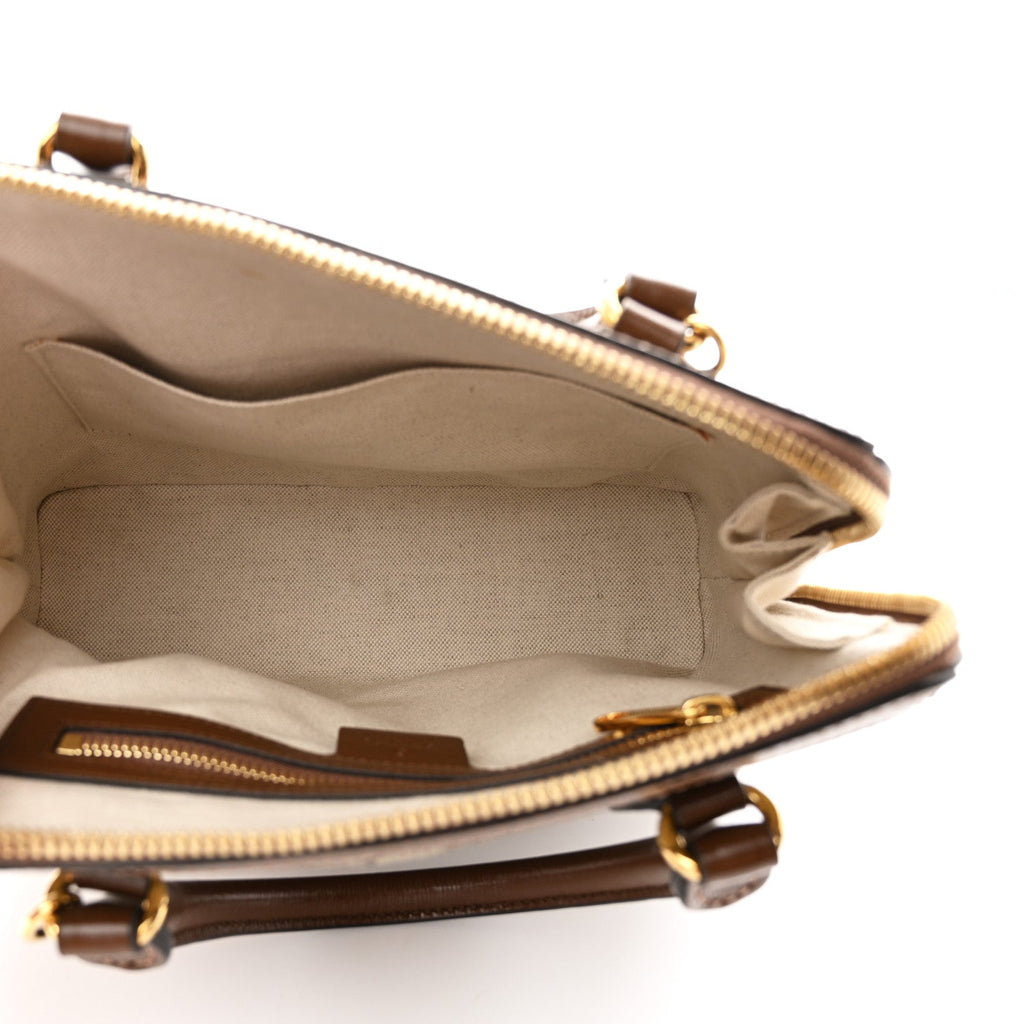 GG Supreme Monogram Azalea Calfskin Small Horsebit 1955 Top Handle Bag Beige Ebony Brown Sugar