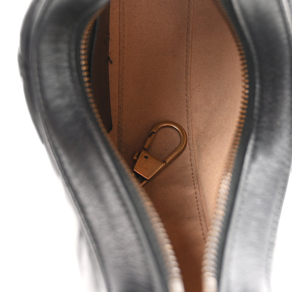 Calfskin Matelasse Chevron Mini GG Marmont Half Moon Hobo Black