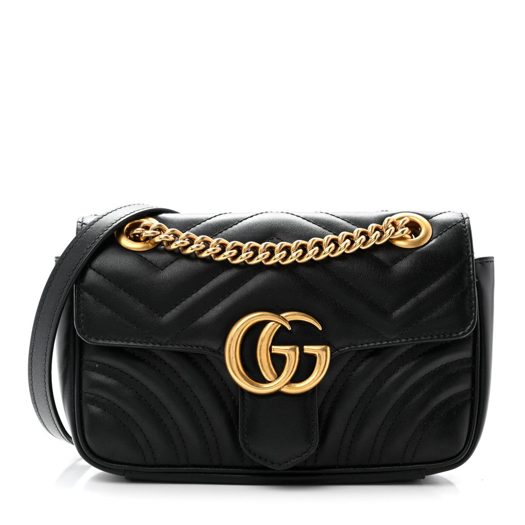 Calfskin Matelasse Mini GG Marmont Shoulder Bag Black