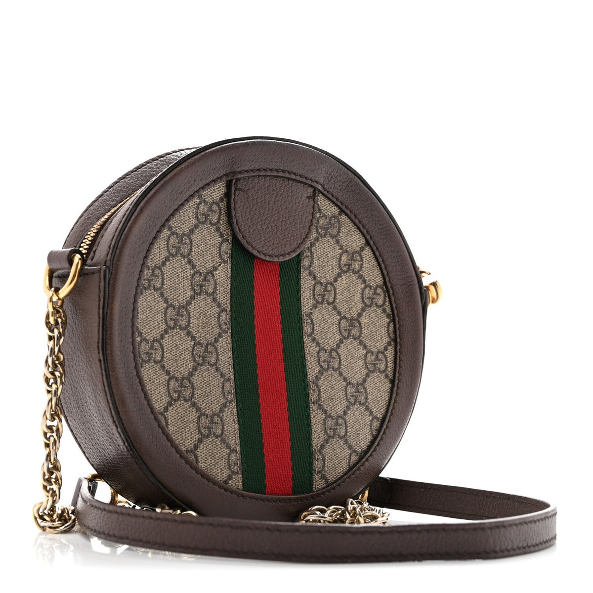 GG Supreme Monogram Web Mini Ophidia Round Shoulder Bag Brown