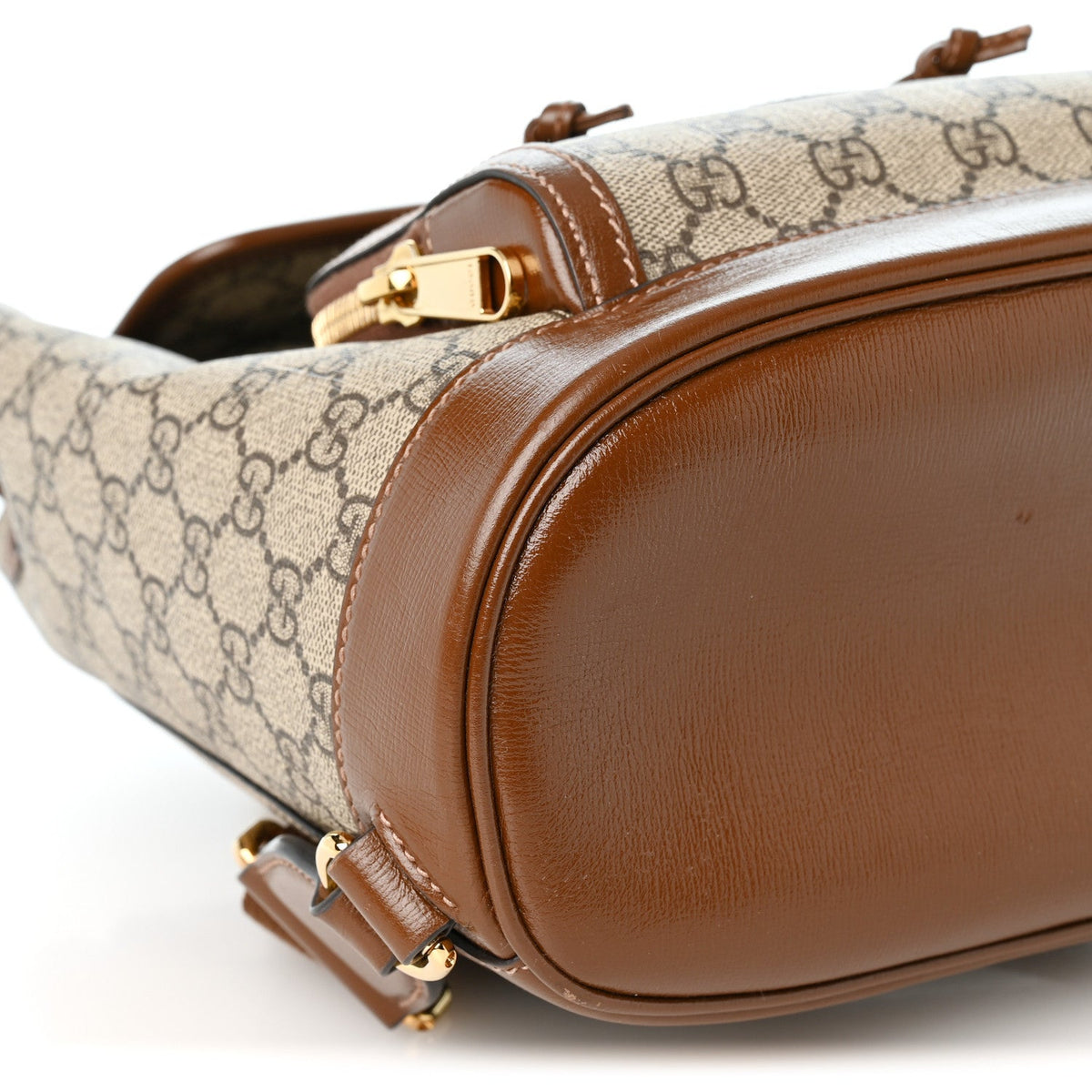 GG Supreme Monogram Azalea Calfskin Retro Interlocking G Buckle Backpack Beige Ebony Brown Sugar