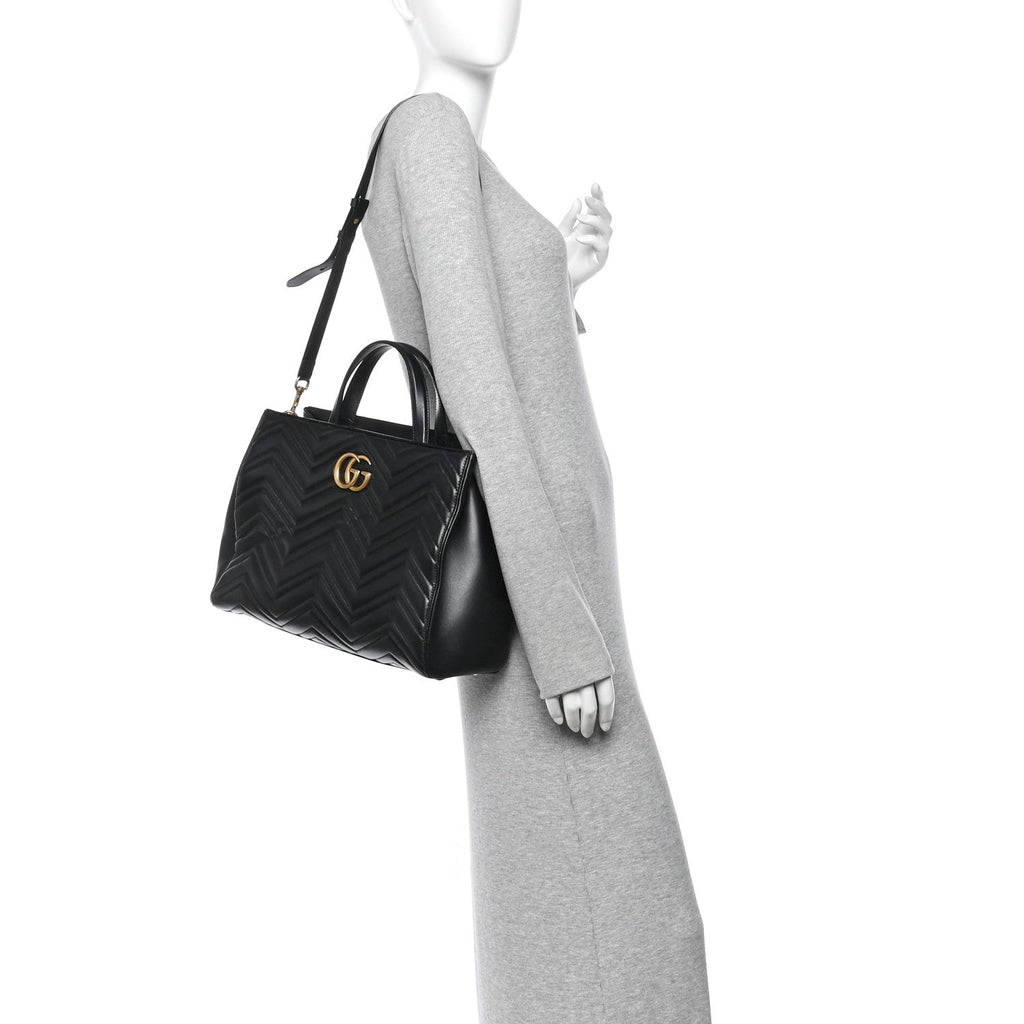 Calfskin Matelasse Medium GG Marmont Tote Black