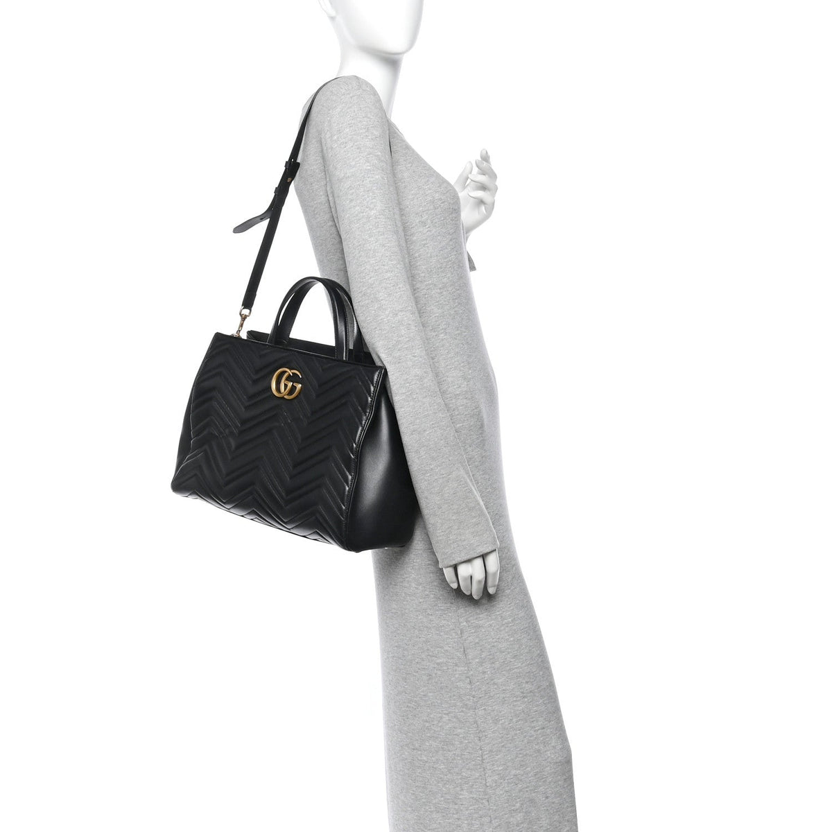 Calfskin Matelasse Medium GG Marmont Tote Black