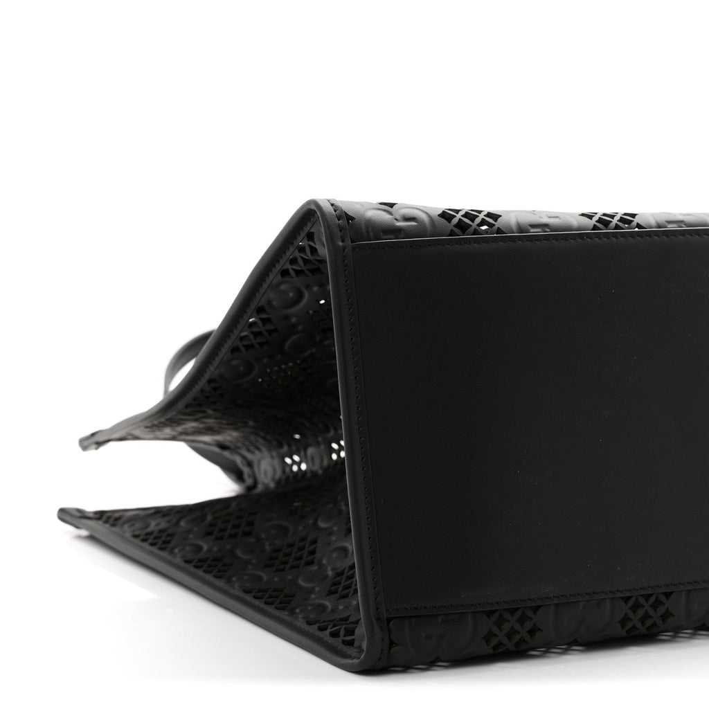Calfskin GG Monogram Diamond Cut Medium Ophidia Tote Bag Black
