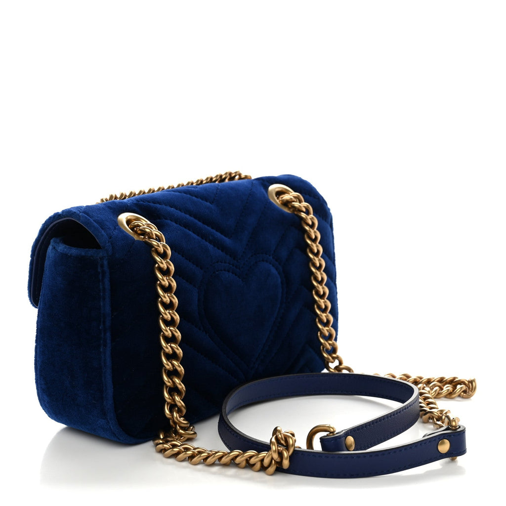 Velvet Matelasse Mini GG Marmont Shoulder Bag Cobalt Blue