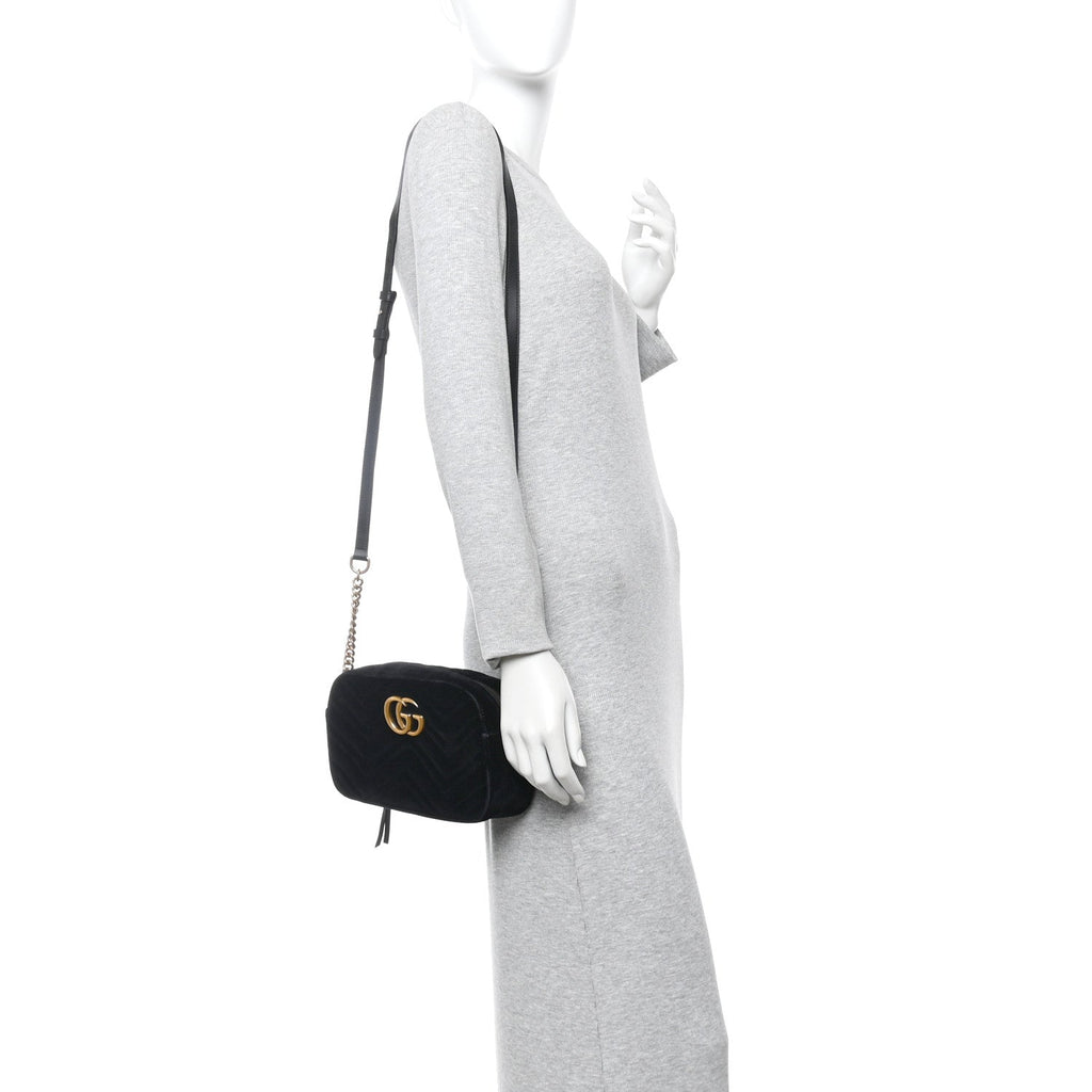 Velvet Matelasse Small GG Marmont Chain Shoulder Bag Black