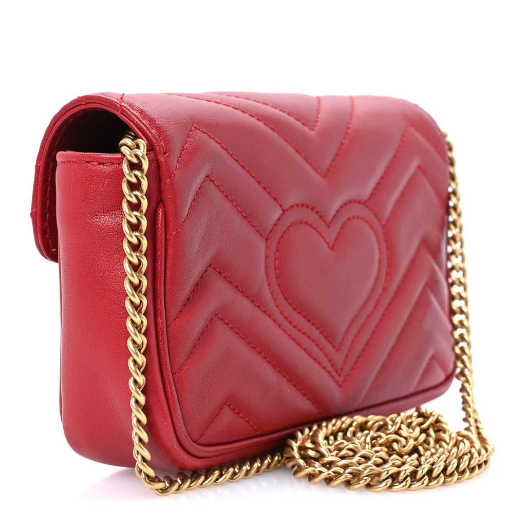 Calfskin Matelasse Super Mini GG Marmont Shoulder Bag Hibiscus Red