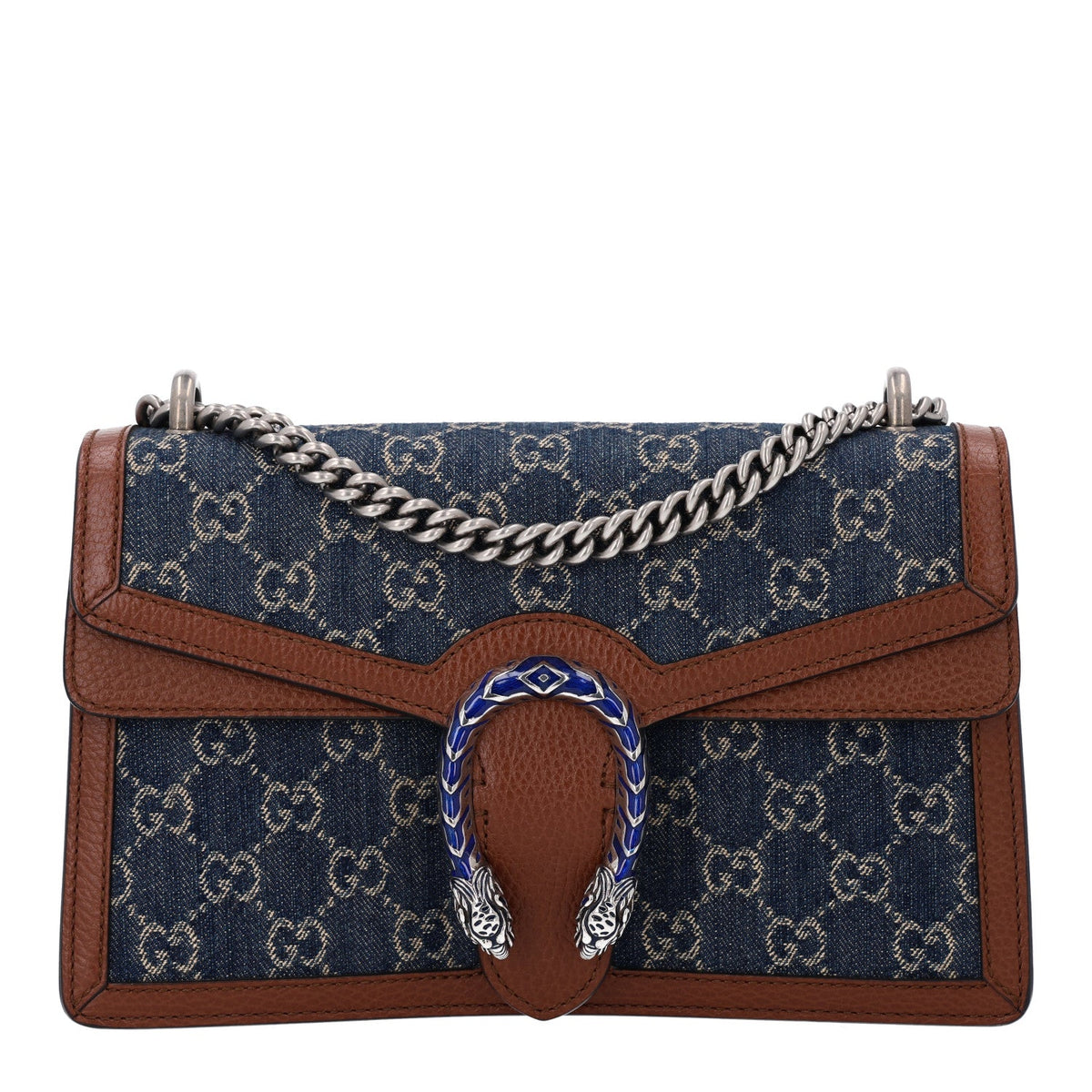 New Denim GG Monogram Dollar Calfskin Enamel Small Dionysus Shoulder Bag Blue Tea Cuir Epilog Electric Blue