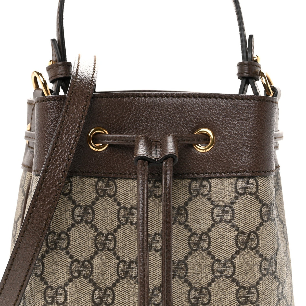 GG Supreme Monogram Web Small Ophidia Bucket Bag Brown