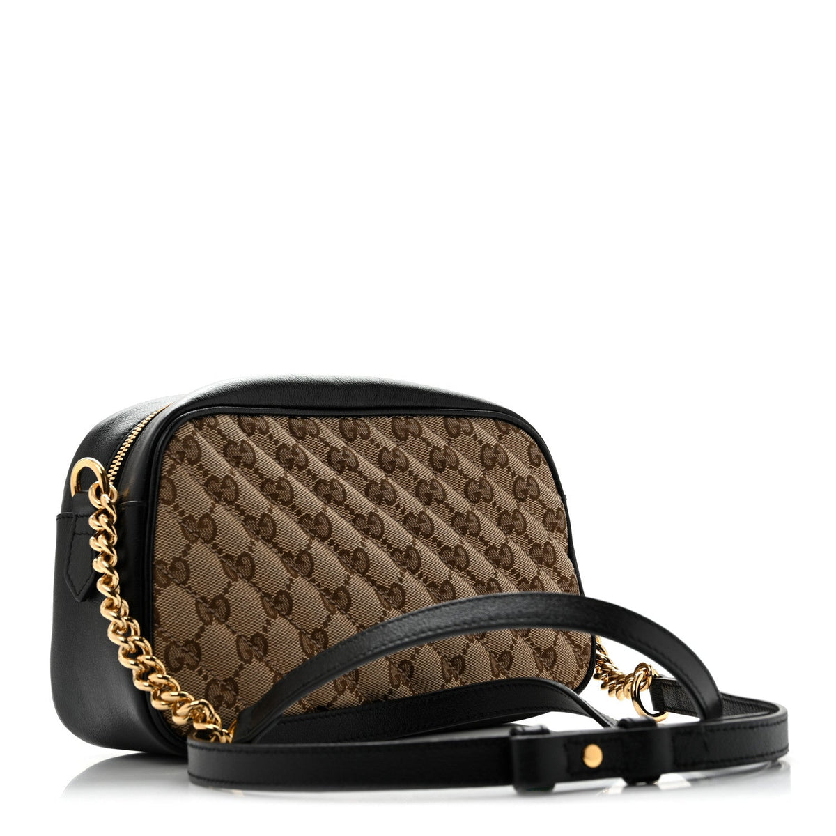Monogram Matelasse Diagonal Small GG Marmont Chain Shoulder Bag Beige Black