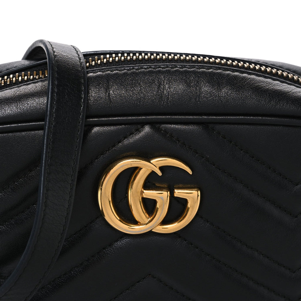 Calfskin Matelasse Mini GG Marmont Chain Shoulder Bag Black