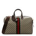 GG Supreme Monogram Textured Dollar Calfskin Web Medium Ophidia Carry-On Duffle Bag Beige Ebony New Acero