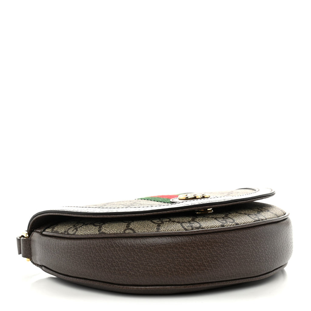 GG Supreme Monogram Textured Dollar Calfskin Web Mini Ophidia Flap Shoulder Bag Beige Ebony New Acero