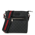 GG Supreme Monogram Web Small Flat Messenger Bag Black Grey Black Grey