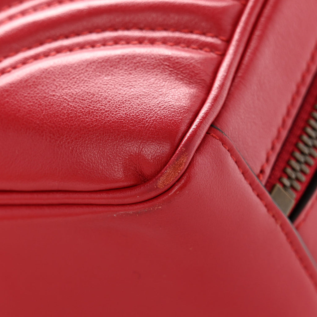 Calfskin Matelasse Sylvie Web Small GG Marmont Top Handle Shoulder Bag Hibiscus Red